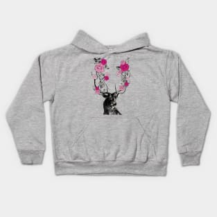 Stag and Roses | Stag and Flowers | Pink Roses | Kids Hoodie